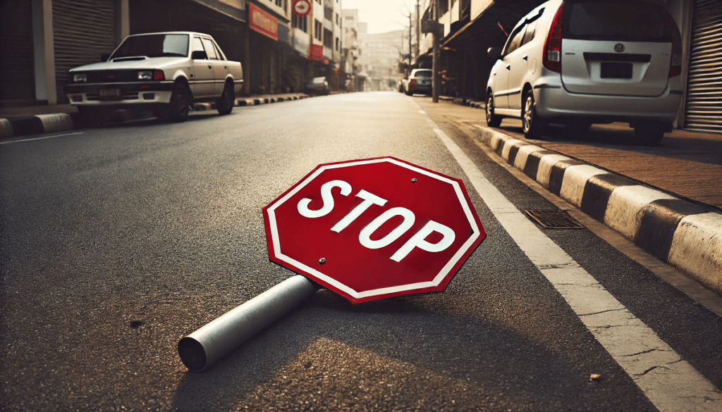 przewrócony znak drogowy Stop